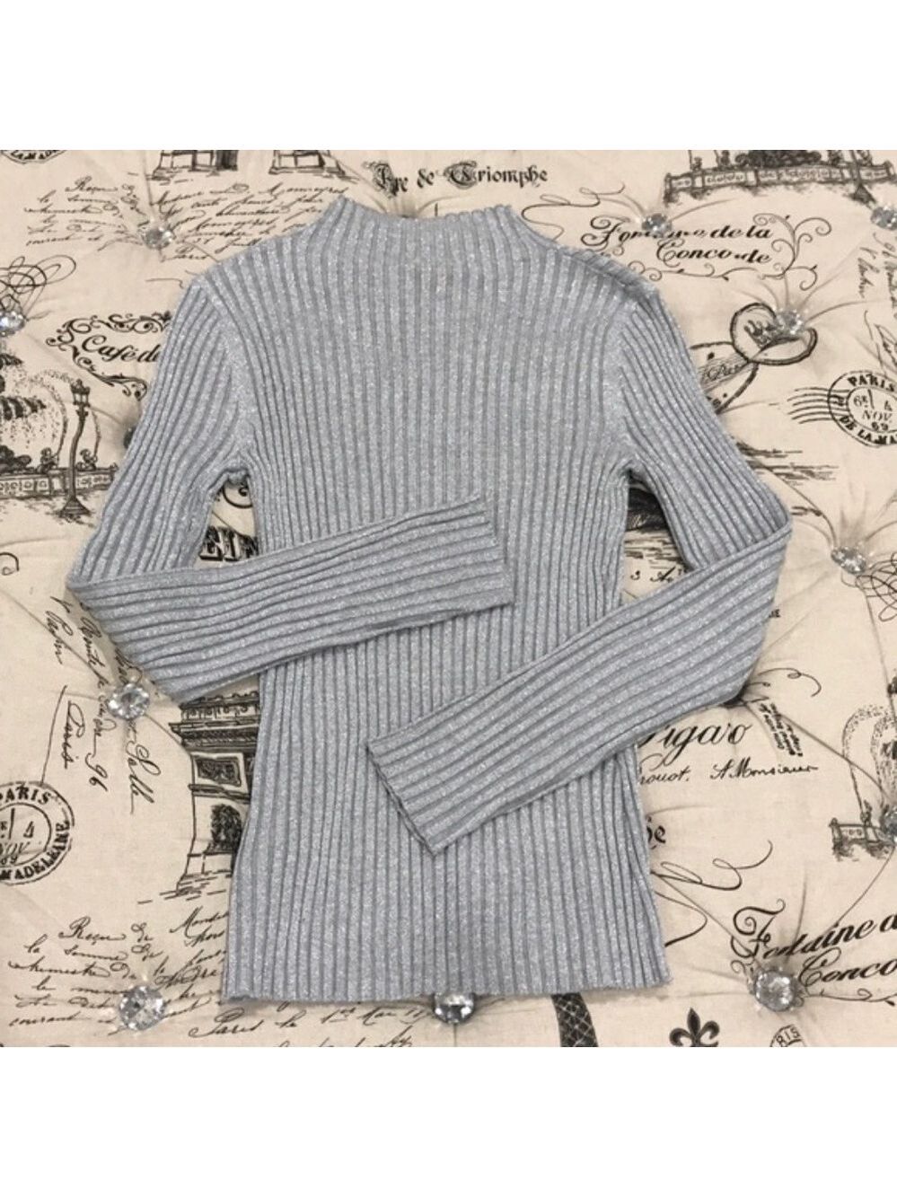 Court & Rowe Metallic Mock Neck Ribbed Sweater - Picture 5 of 6